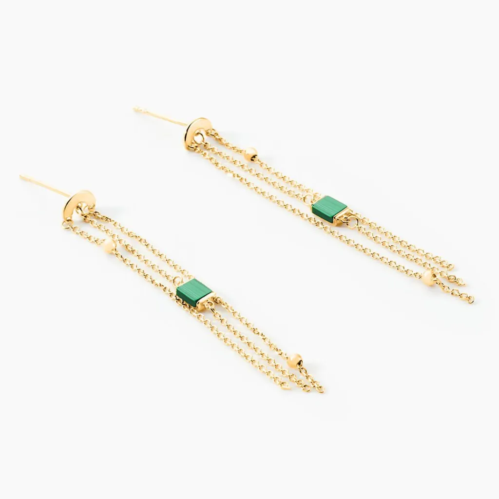 Histoire d'Or Boucles D'oreilles Pendantes Mirage Or Jaune Malachite Discount