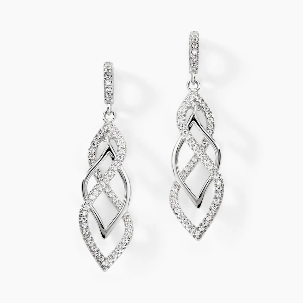 Histoire d'Or Boucles D'oreilles Pendantes Malika Argent Blanc Oxyde De Zirconium Sale