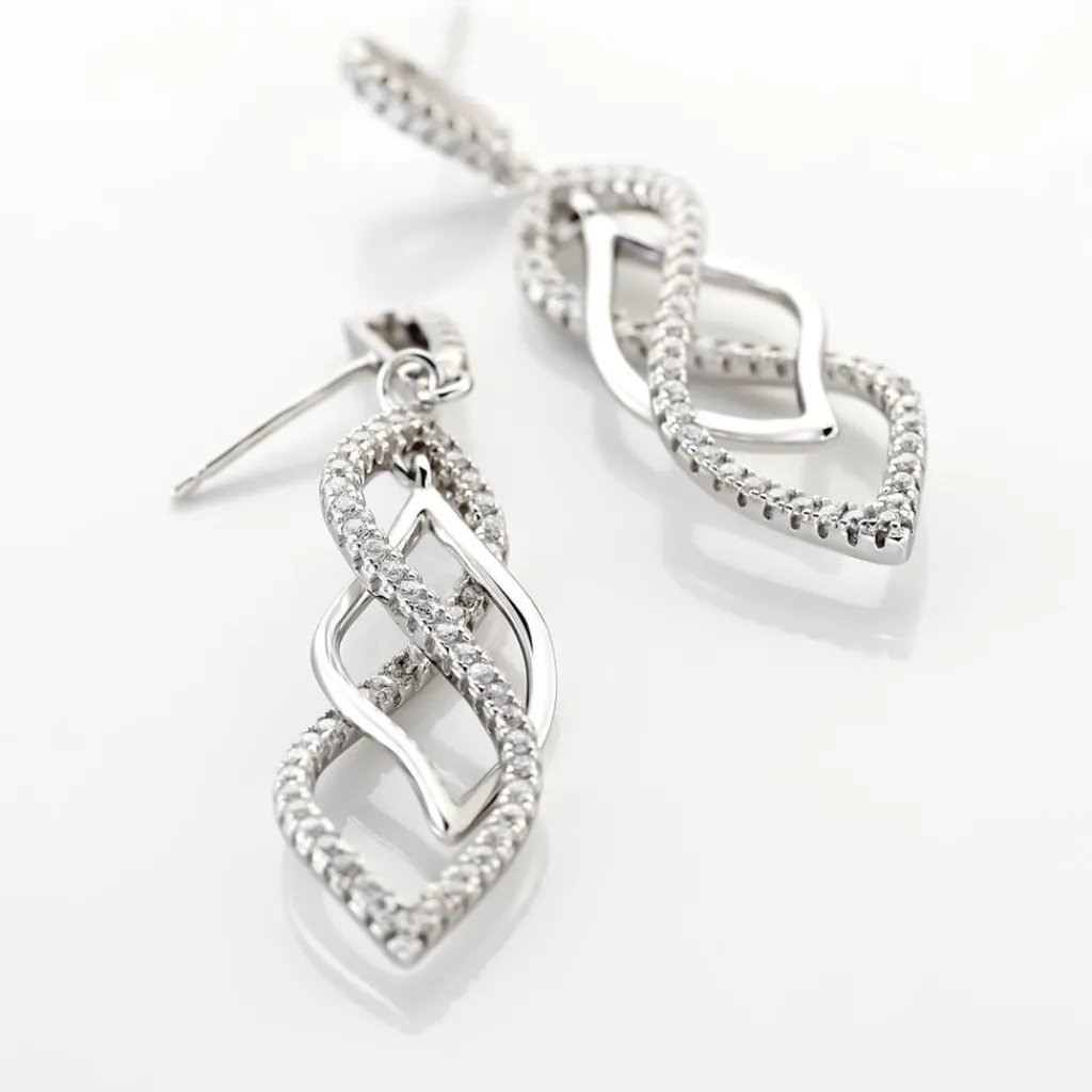 Histoire d'Or Boucles D'oreilles Pendantes Malika Argent Blanc Oxyde De Zirconium Sale