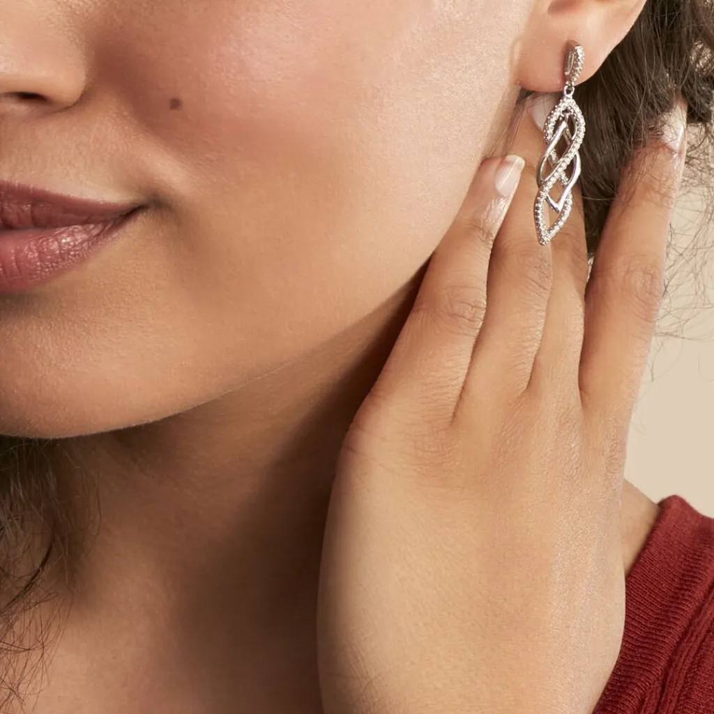 Histoire d'Or Boucles D'oreilles Pendantes Malika Argent Blanc Oxyde De Zirconium Sale