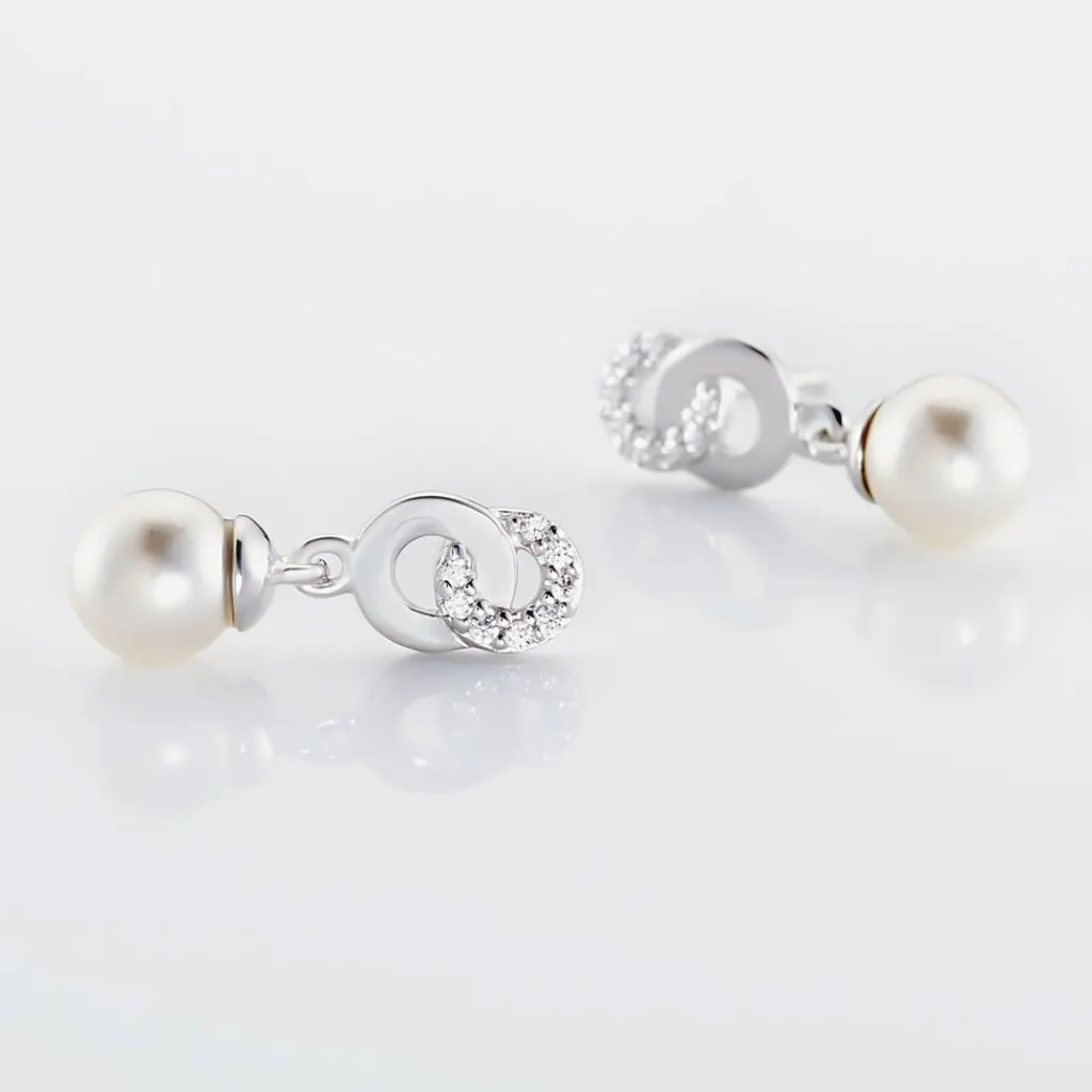 Histoire d'Or Boucles D'oreilles Pendantes Anilie Argent Blanc Perle D'imitation