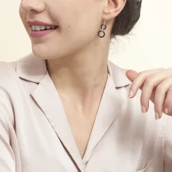 Histoire d'Or Boucles D'oreilles Pendantes Narcissa Argent Blanc Céramique Et Oxyde