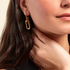 Histoire d'Or Boucles D'oreilles Pendantes Lyre Acier Jaune Sale