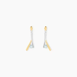Histoire d'Or Boucles D'oreilles Pendantes Formev Or Bicolore Oxyde De Zirconium New