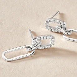 Histoire d'Or Boucles D'oreilles Pendantes Trait D'union Argent Blanc Oxyde