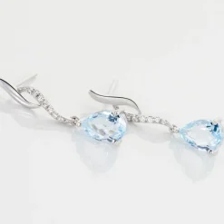 Histoire d'Or Boucles D'oreilles Pendantes Assaf Or Blanc Topaze Et Oxyde or blanc topaze bleue Best