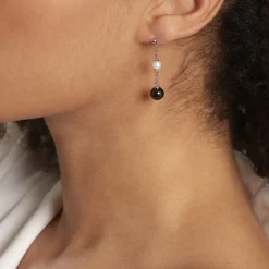 Histoire d'Or Boucles D'oreilles Pendantes Lucia Cera Argent Blanc Perle De Culture New