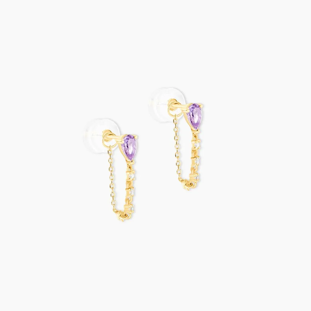 Histoire d'Or Boucles D'Oreilles Pendantes Jardin Secret Or Jaune Améthyste Oxyde De Zirconium Outlet
