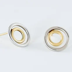 Histoire d'Or Boucles D'oreilles Pendantes Berangere Double Cercles Or Bicolore Clearance