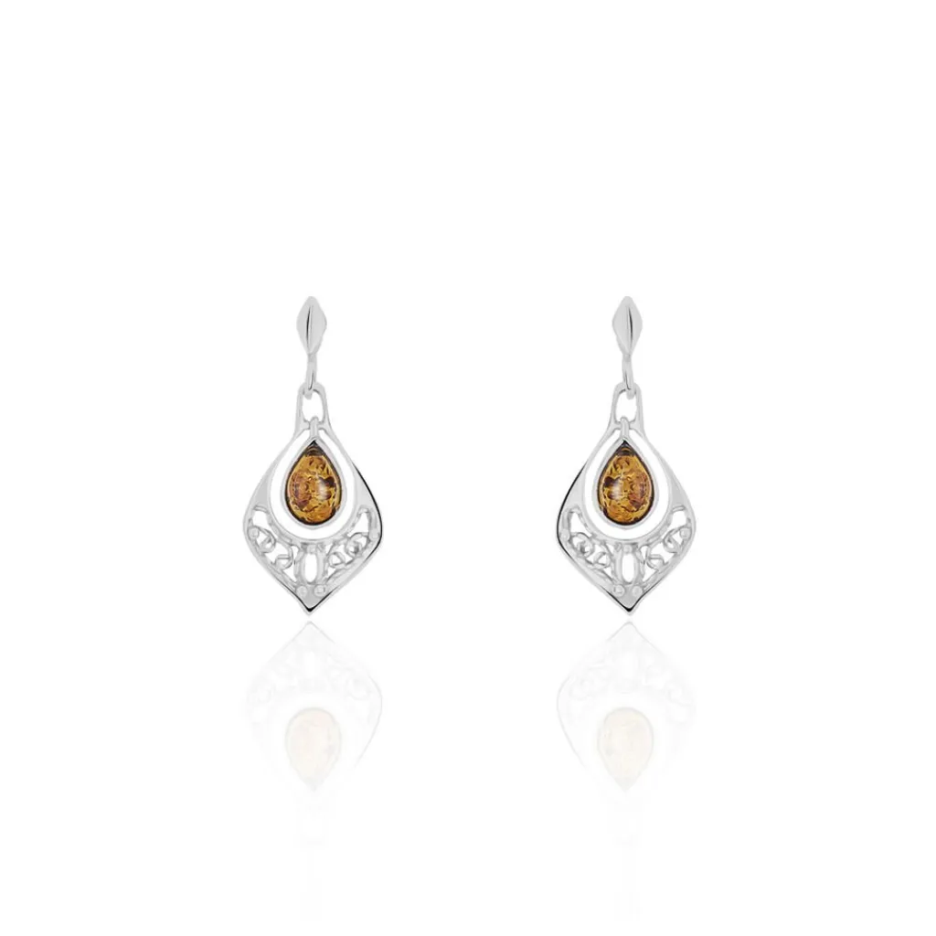 Histoire d'Or Boucles D'oreilles Pendantes Doralyn Argent Blanc Ambre Clearance