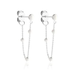 Histoire d'Or Boucles D'oreilles Pendantes Polka Argent Blanc New