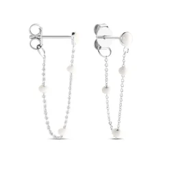 Histoire d'Or Boucles D'oreilles Pendantes Polka Argent Blanc New