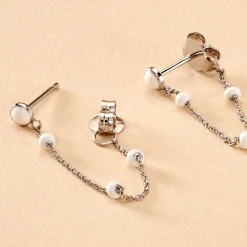 Histoire d'Or Boucles D'oreilles Pendantes Polka Argent Blanc New