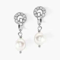 Histoire d'Or Boucles D'oreilles Pendantes Gaetane Argent Blanc Perle Oxyde Outlet