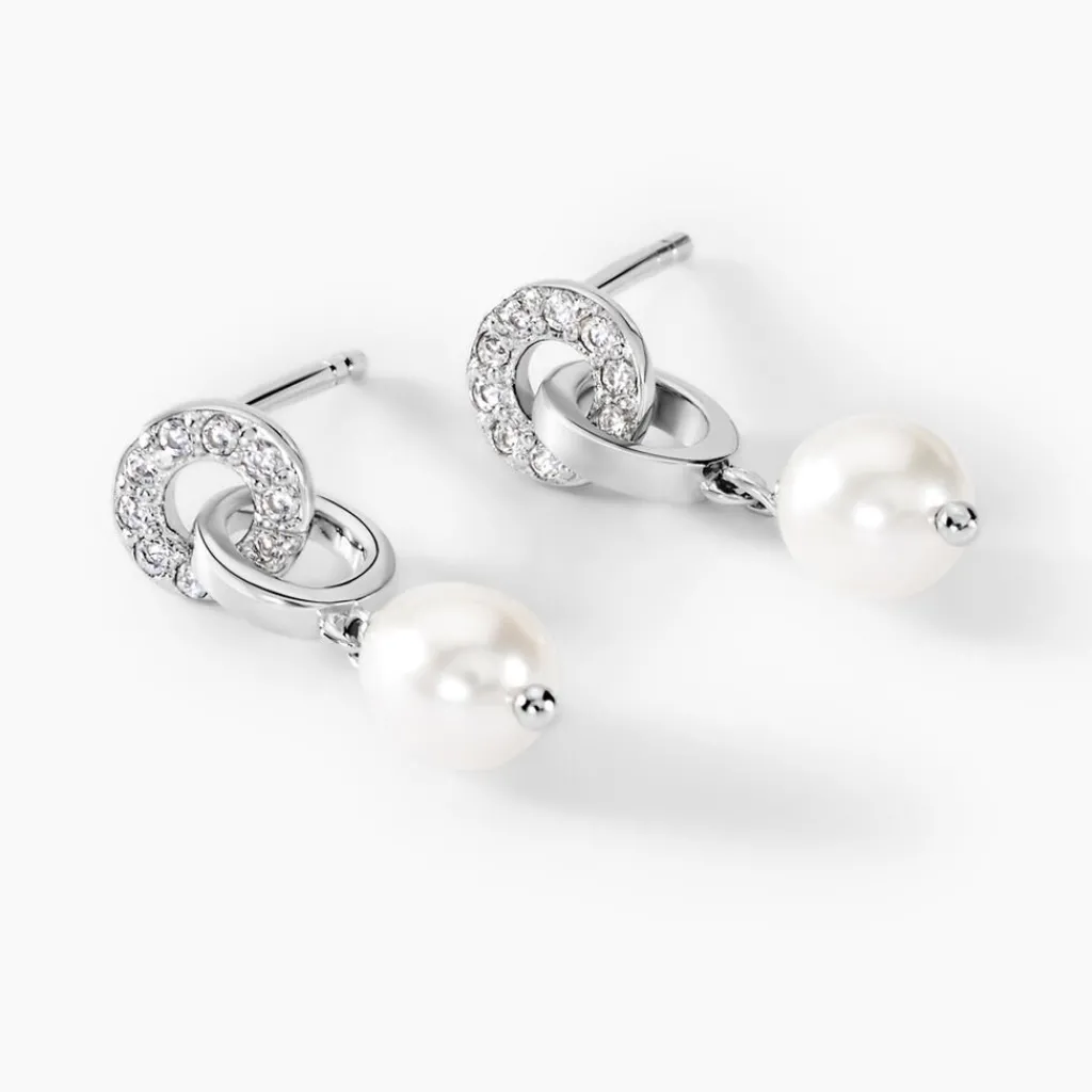 Histoire d'Or Boucles D'oreilles Pendantes Gaetane Argent Blanc Perle Oxyde Outlet
