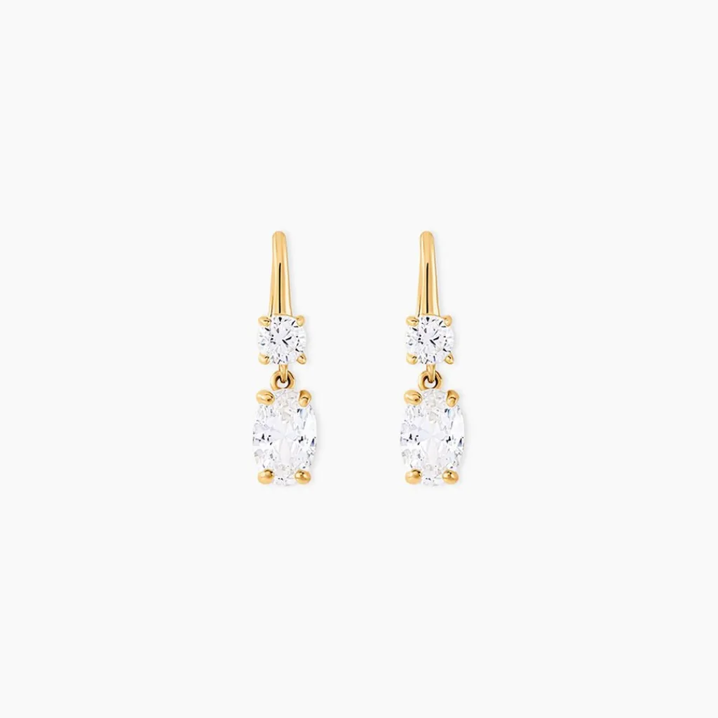 Histoire d'Or Boucles D'oreilles Pendantes Gulbeyaz Or Jaune Oxyde De Zirconium New