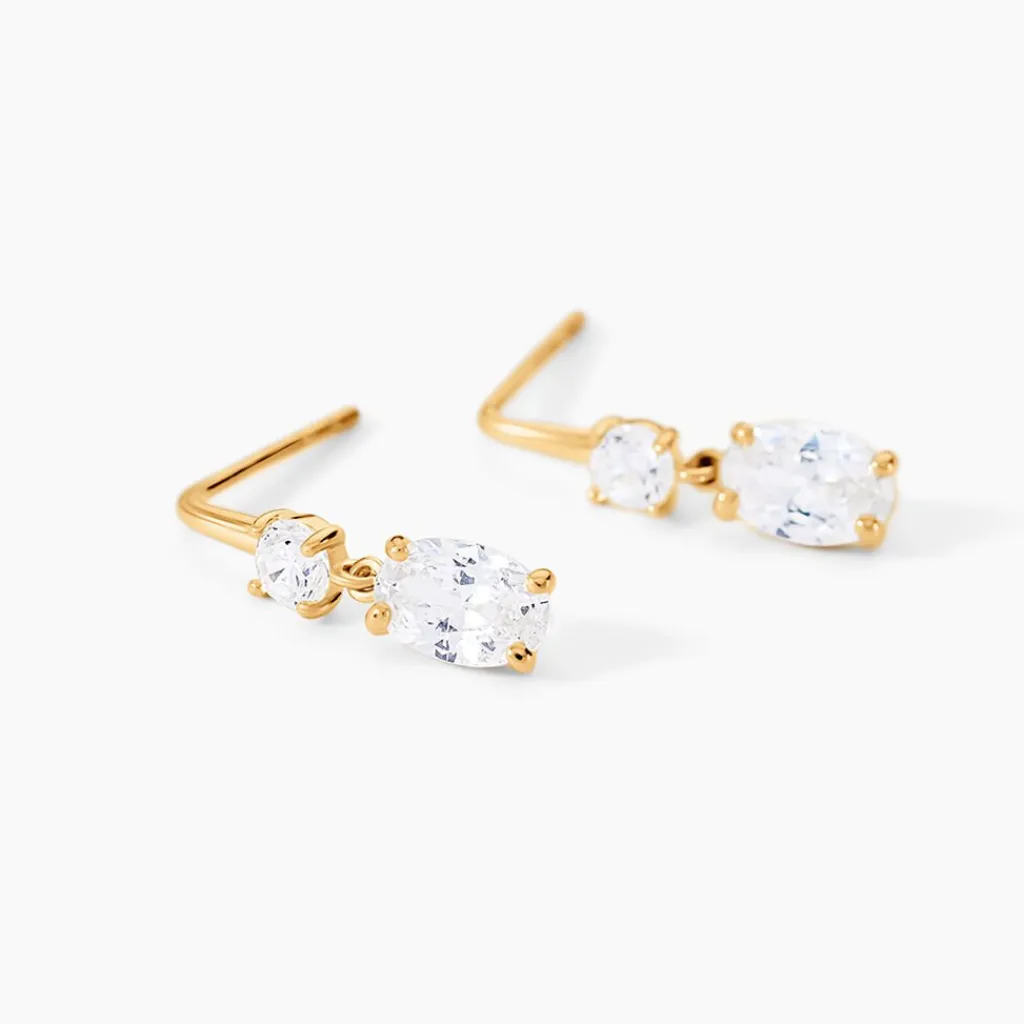 Histoire d'Or Boucles D'oreilles Pendantes Gulbeyaz Or Jaune Oxyde De Zirconium New