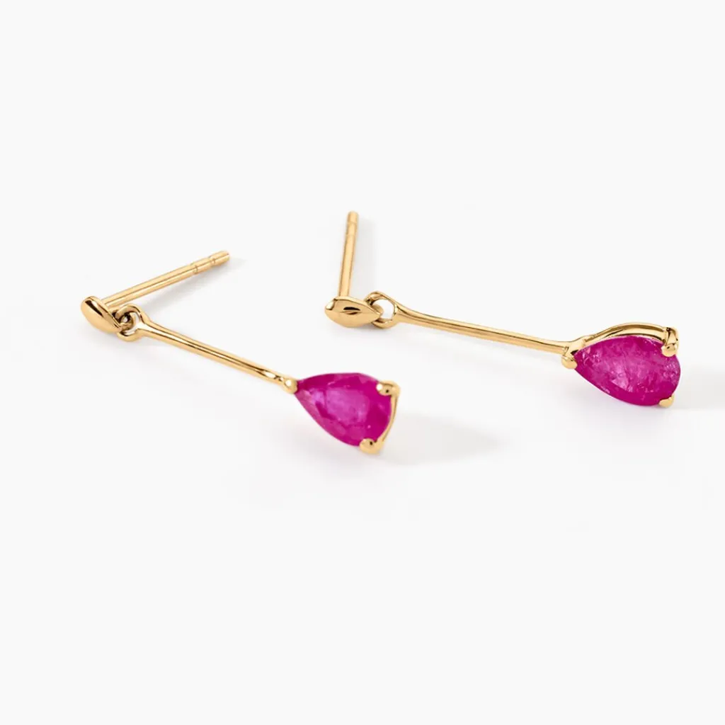 Histoire d'Or Boucles D'oreilles Pendantes Goutte or jaune rubis Hot
