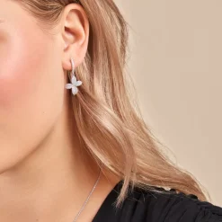 Histoire d'Or Boucles D'oreilles Pendantes Radiant Bloom Argent Blanc Oxyde Outlet