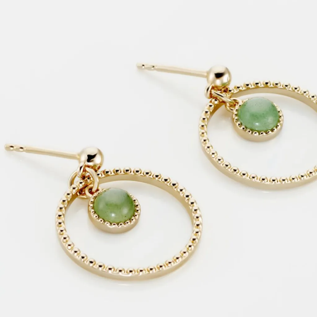 Histoire d'Or Boucles D'oreilles Pendantes Amalthea Plaqué Or Doré Aventurine Vert