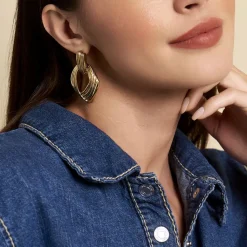 Histoire d'Or Boucles D'oreilles Pendantes Estefany Acier Inoxydable Doré New