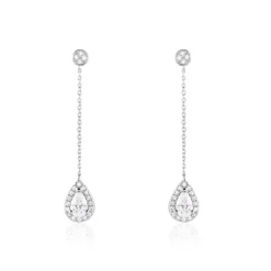 Histoire d'Or Boucles D'oreilles Pendantes Searlas Or Blanc Oxyde De Zirconium New