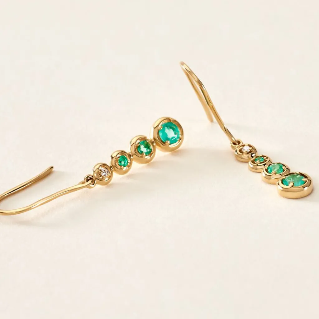 Histoire d'Or Boucles D'oreilles Pendantes Josephine Or Jaune Emeraude or jaune émeraude