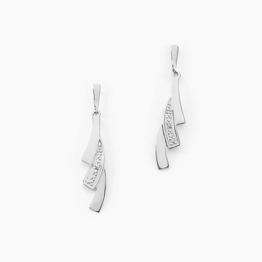 Histoire d'Or Boucles D'oreilles Pendantes Ainhoa Or Blanc Diamant New