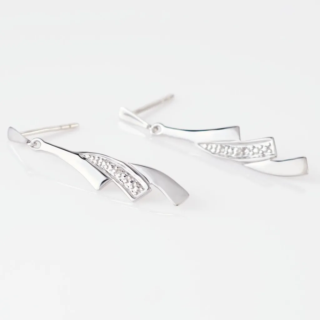 Histoire d'Or Boucles D'oreilles Pendantes Ainhoa Or Blanc Diamant New