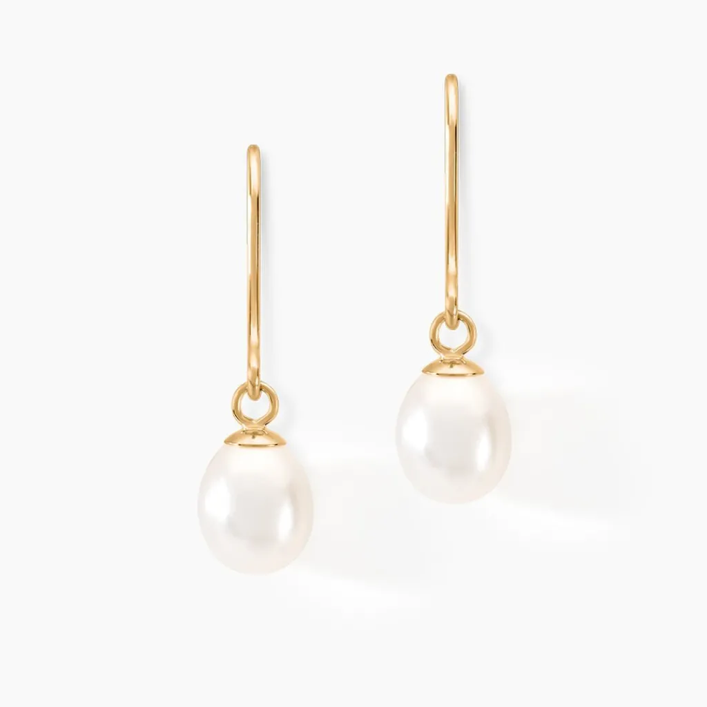 Histoire d'Or Boucles D'oreilles Pendantes Baroque Or Jaune Perle De Culture New