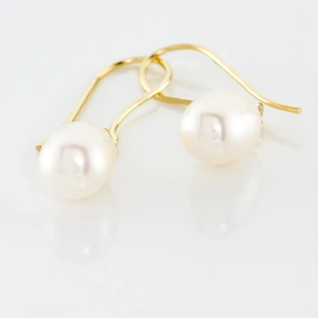 Histoire d'Or Boucles D'oreilles Pendantes Baroque Or Jaune Perle De Culture New