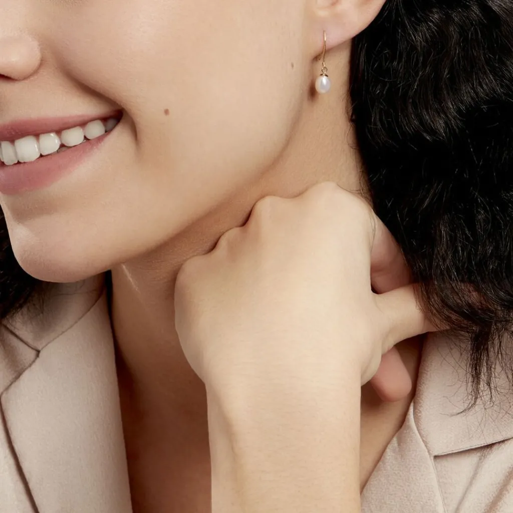 Histoire d'Or Boucles D'oreilles Pendantes Baroque Or Jaune Perle De Culture New