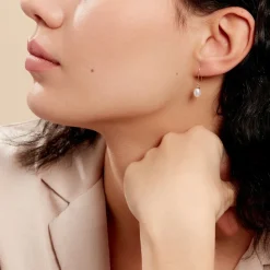 Histoire d'Or Boucles D'oreilles Pendantes Baroque Or Jaune Perle De Culture New