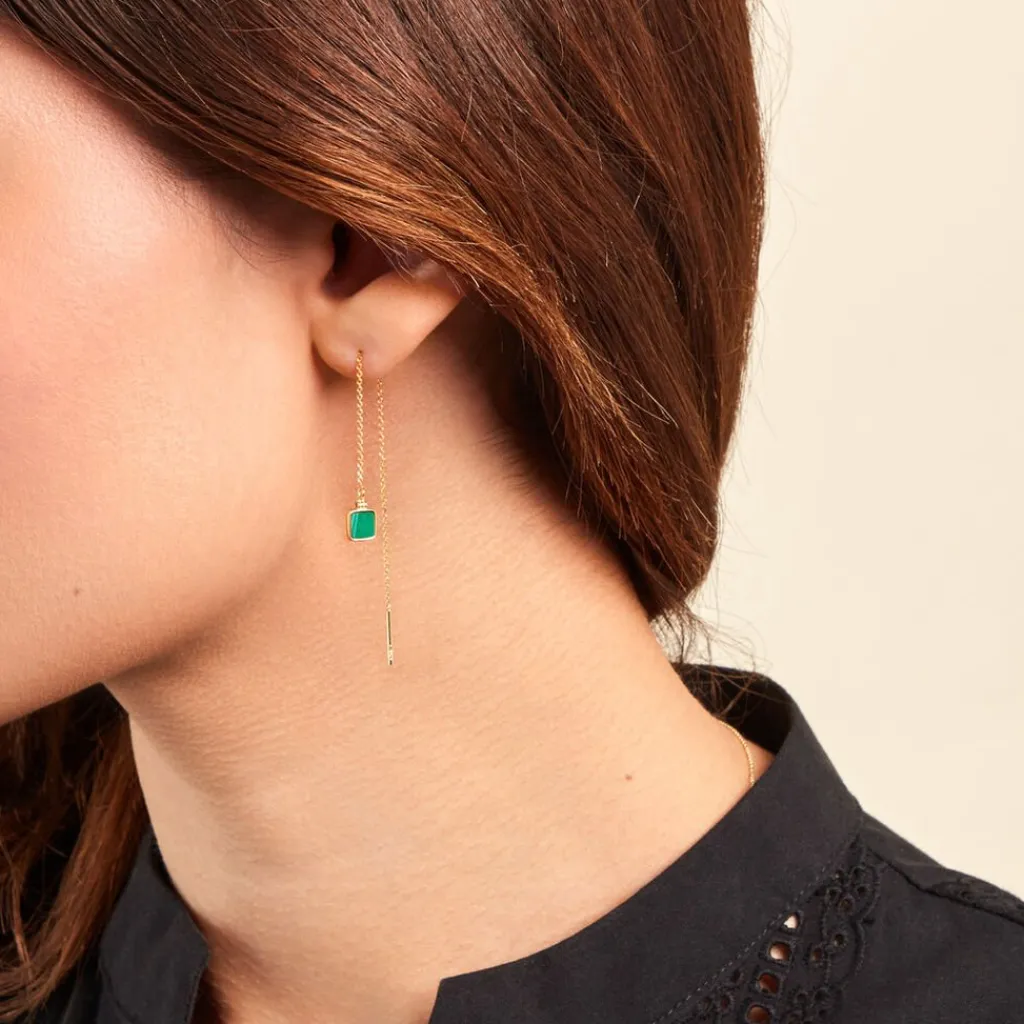 Histoire d'Or Boucles D'oreilles Pendantes Caron Or Jaune Malachite or jaune malachite vert Discount