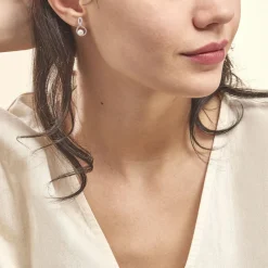 Histoire d'Or Boucles D'oreilles Pendantes Saja Argent  Perle De Culture Et Oxyde