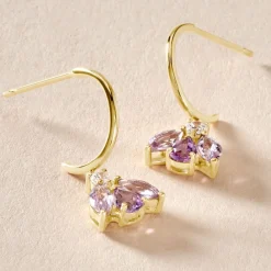 Histoire d'Or Boucles D'oreilles Pendantes Spring Or Jaune Améthyste Oxyde New