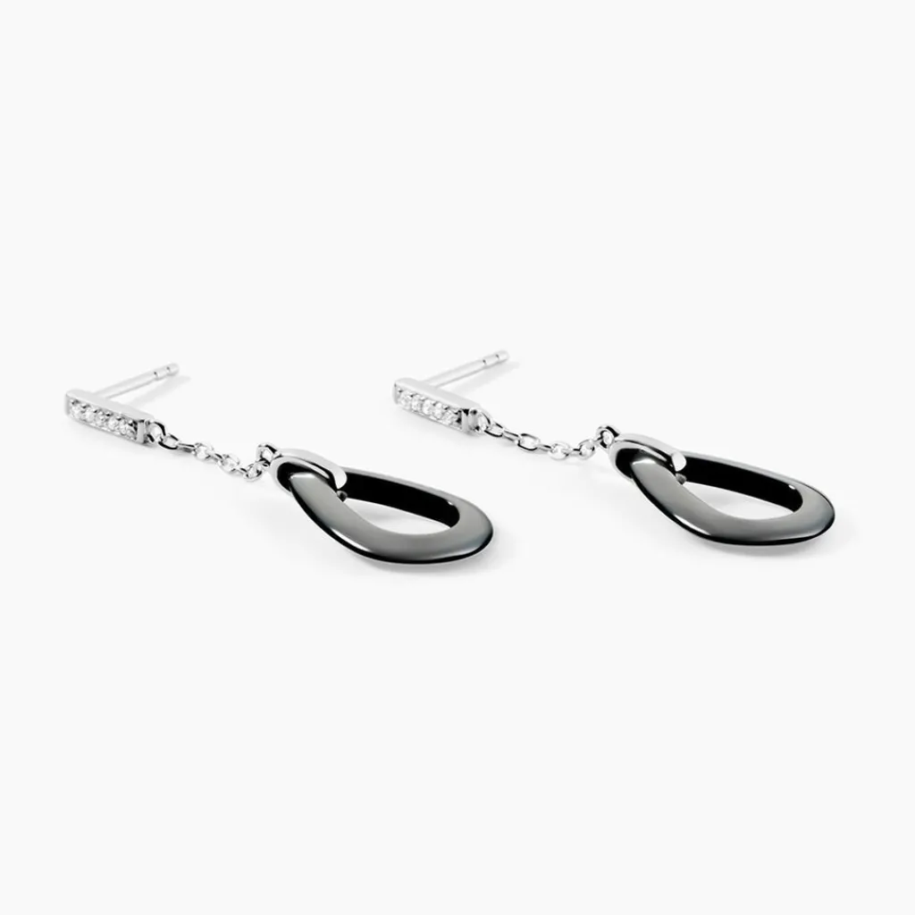 Histoire d'Or Boucles D'oreilles Pendantes Amaris Argent Blanc Céramique Et Oxyde Online
