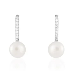 Histoire d'Or Boucles D'oreilles Pendantes Gwaldys Argent Perle De Culture Et Oxyde New