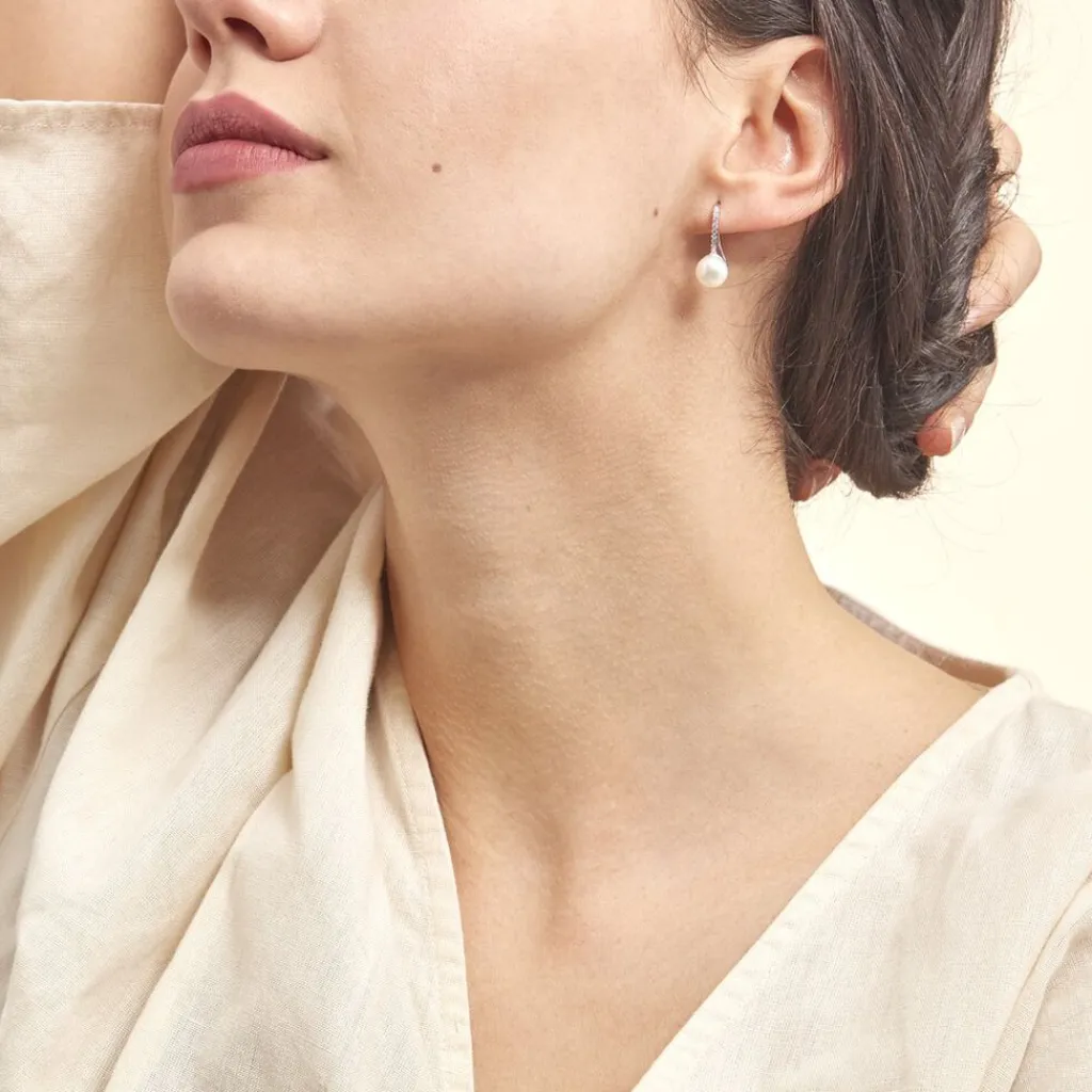 Histoire d'Or Boucles D'oreilles Pendantes Gwaldys Argent Perle De Culture Et Oxyde New