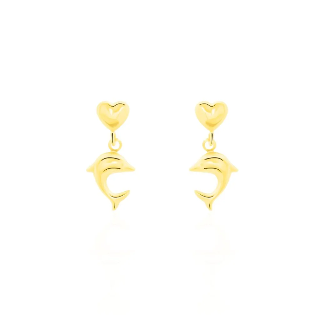 Histoire d'Or Boucles D'oreilles Pendantes Fulvie Coeurs Et Dauphin Or Jaune Discount