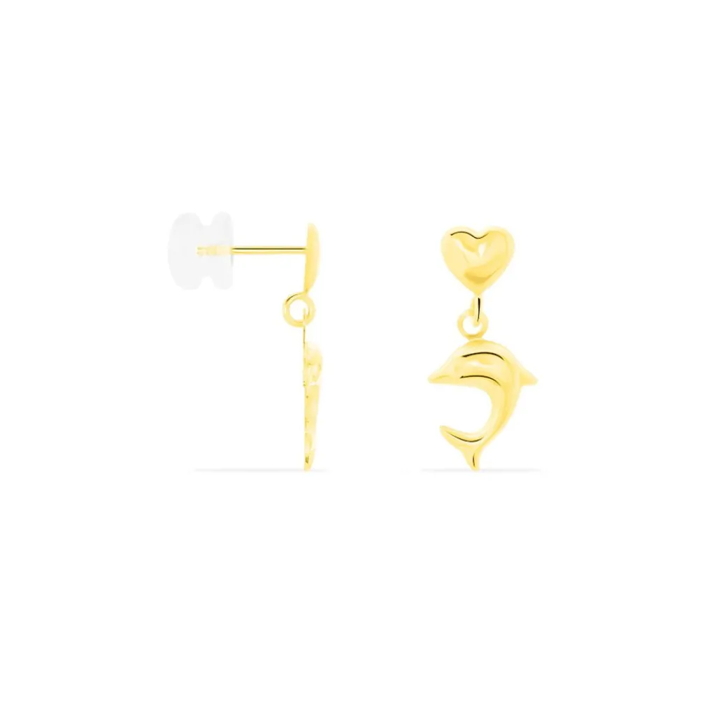 Histoire d'Or Boucles D'oreilles Pendantes Fulvie Coeurs Et Dauphin Or Jaune Discount