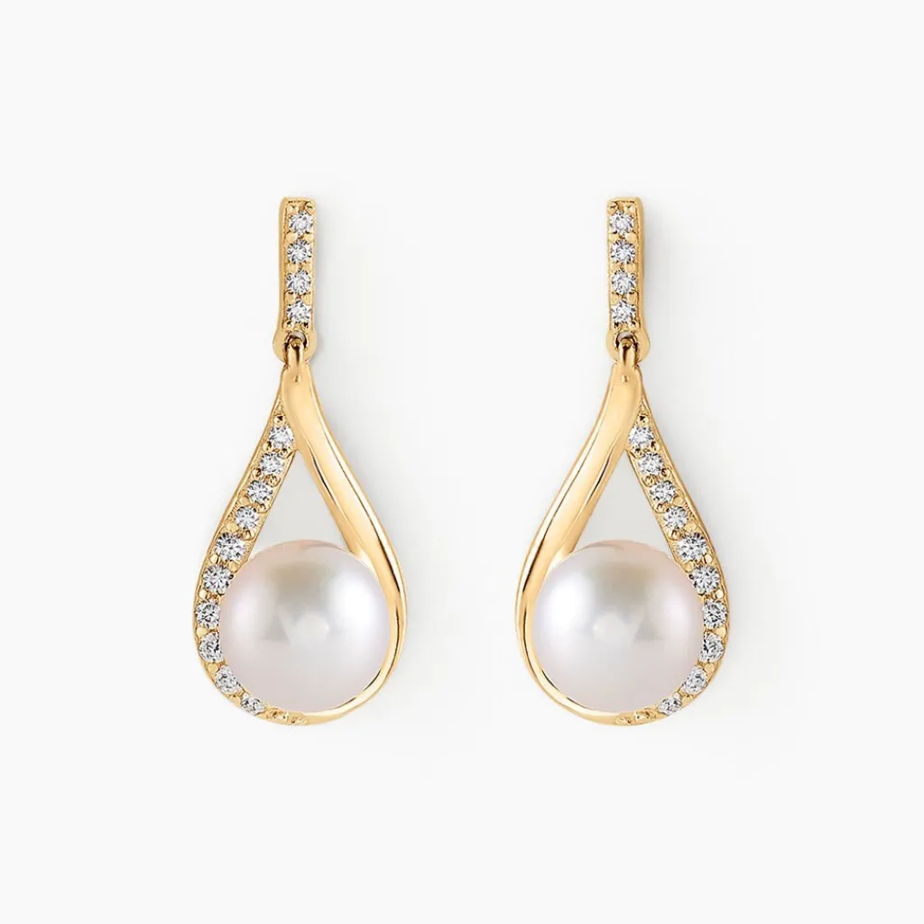 Histoire d'Or Boucles D'oreilles Pendantes Helin Or Jaune Perle De Culture Et Oxyde Best