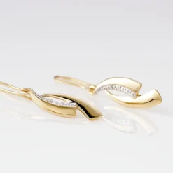 Histoire d'Or Boucles D'oreilles Pendantes Aube Or Bicolore Diamant New
