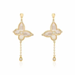 Histoire d'Or Boucles D'oreilles Pendantes Areli Plaque Or Doré Nacre Oxyde New
