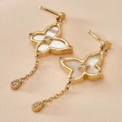 Histoire d'Or Boucles D'oreilles Pendantes Areli Plaque Or Doré Nacre Oxyde New