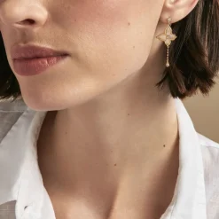 Histoire d'Or Boucles D'oreilles Pendantes Areli Plaque Or Doré Nacre Oxyde New