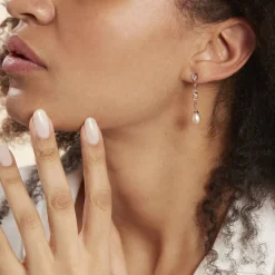 Histoire d'Or Boucles D'oreilles Pendantes Lynes Argent Rose Perle De Culture Clearance