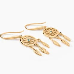 Histoire d'Or Boucles D'oreilles Plaqué Or Jaune Attrape Rêves Turquoises New