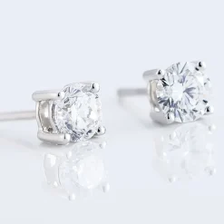 Histoire d'Or Boucles D'oreilles Puces 4 Griffes Or Blanc Diamant Synthetique Outlet