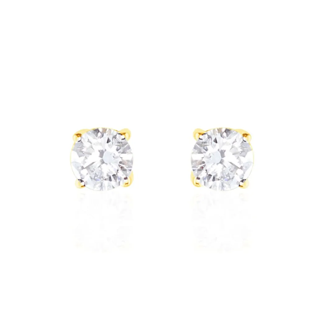 Histoire d'Or Boucles D'oreilles Puces 4 Griffes Or Jaune Diamant Synthetique or jaune diamant synthétique blanc New